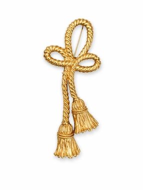 EUC Vintage Large Givenchy Gold Rope Tassel Bow Brooch Pin